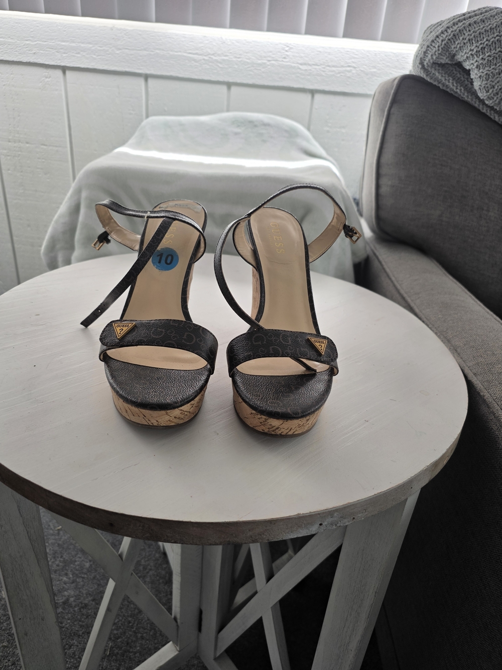 Guess by Marciano Black Cork-Platform Ankle Strap Sandals